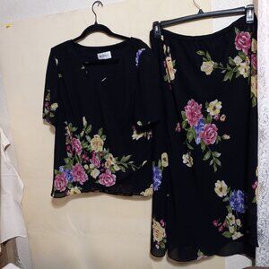 Sstudio 1 Black -Floral Maxi Skirt and Top  16W